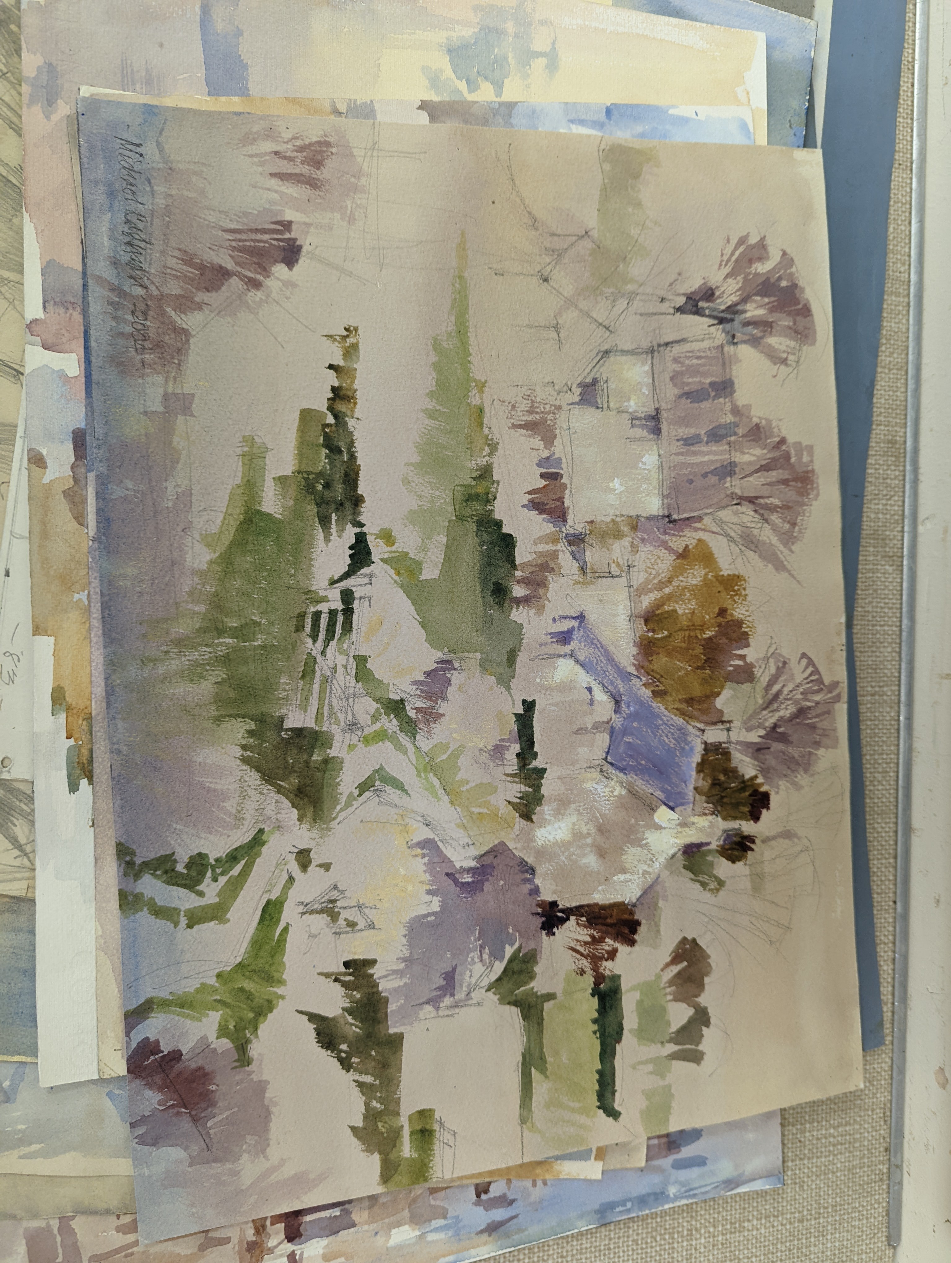Michael Cadman (1920-2010), a group of assorted watercolours, mostly topographical scenes c.1995 to 2003, largest 46 x 61cm, one framed, the others unframed